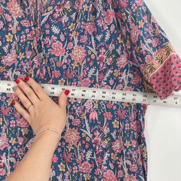 Cynthia Rowley Boho Flouncy Blue Pink Tassel Blouse Rayon Women’s 3X - Picture 9 of 9